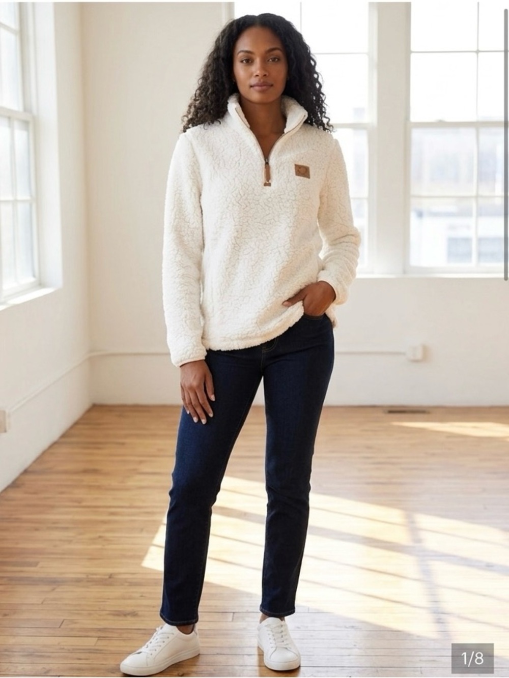 Shelly Cove White Sherpa Quarter-Zip Pullover Size Small